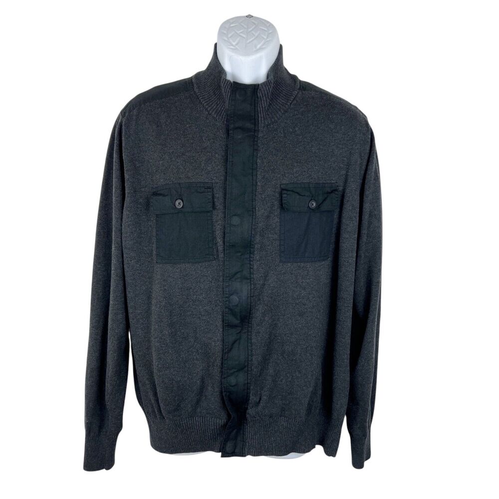 Refectory London Sweater Jacket Men Extra Large Grey Black Snap Button Zip Knit